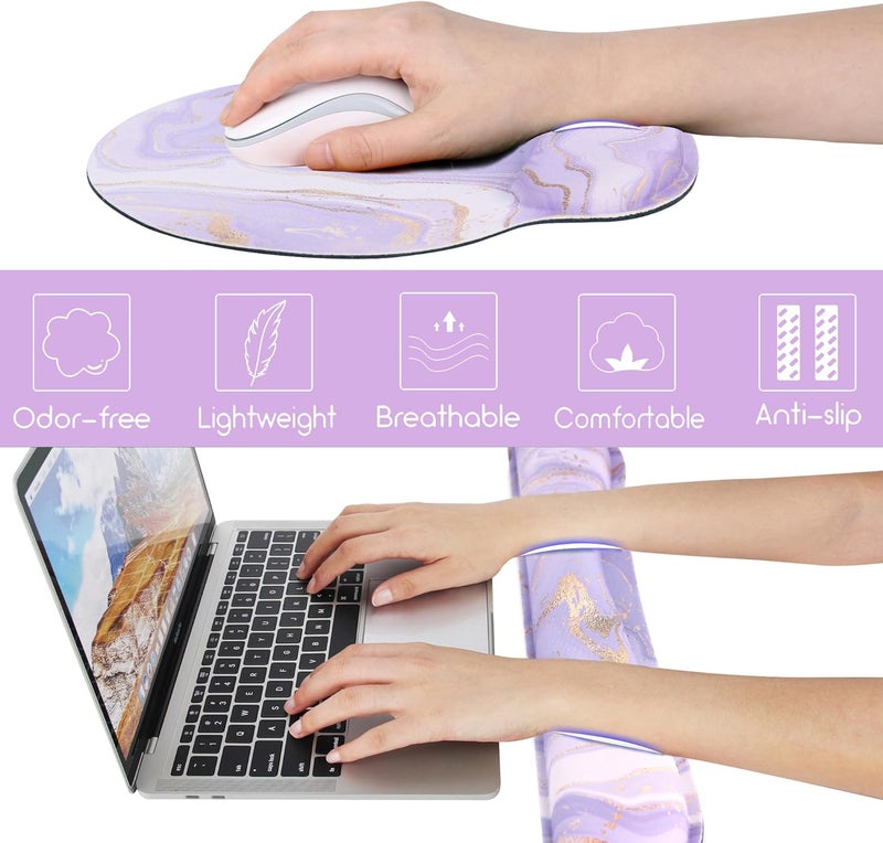JIGOO Ergonomic Mouse Pad with Wrist Rest and Keyboard Wrist Rest, Memory Foam Wrist Rest for Computer Keyboard, Easy Typing, Pain Relief, Mouse Pad Wrist Support for Gaming,Office, Laptop, Purple Marble - Image 5